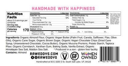 Nutrition label and ingredients list for a product with 'Handmade with Happiness' text above.